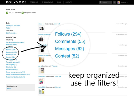 27 MAY 2013 - Polyvore tip keep organized use the filters