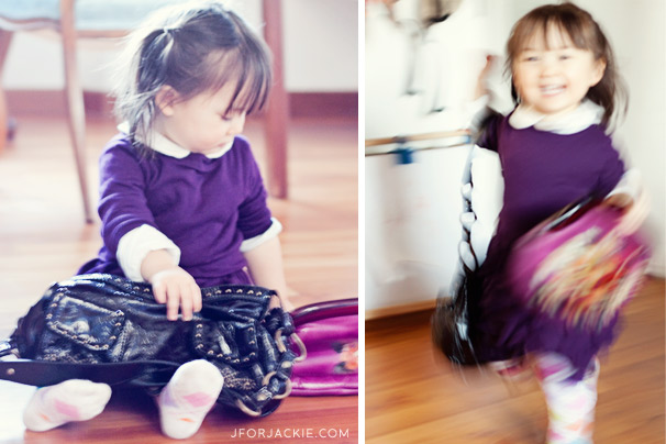 Julienne playing with mommy's bags