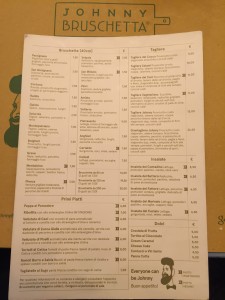 Johnny Bruschetta Menu